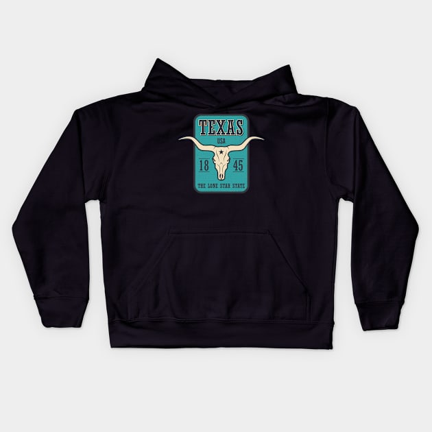 Texas state USA - with longhorn skull Kids Hoodie by Frispa